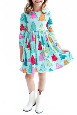 NEW MILA & ROSE long sleeve pocket twirl dress in oh christmas tree